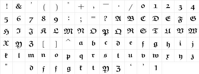 eufb9 Regular  glyph index