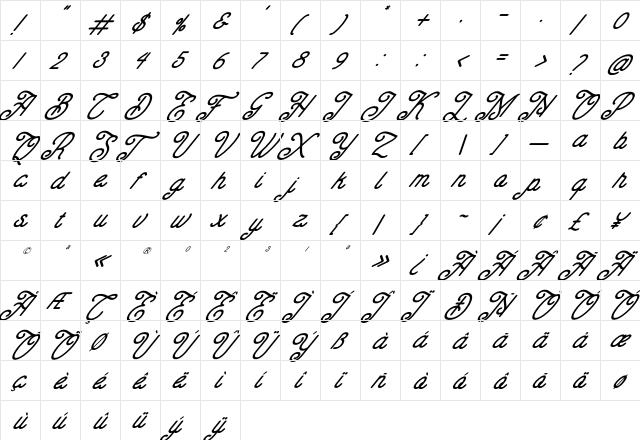 Charlotte Italic Regular  glyph index