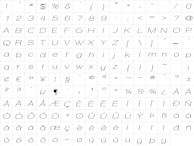 Walkway Oblique Expand Regular  glyph index