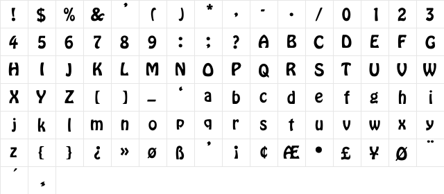 Park Ridge Bold Regular  glyph index