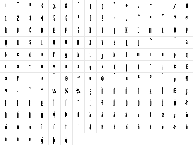Modula RoundSerifBlack  glyph index