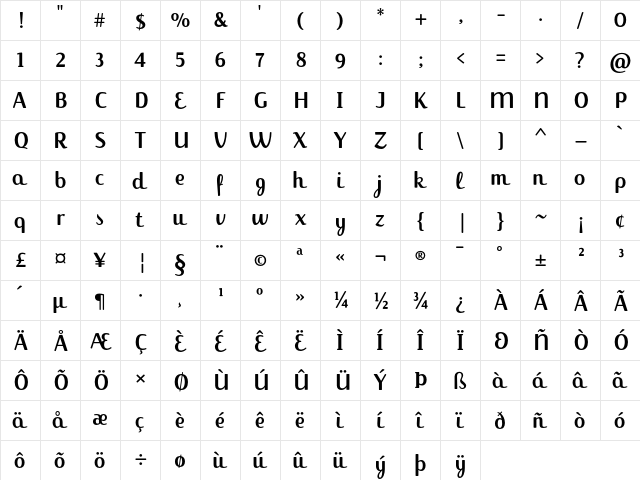 Jackie-Full Regular  glyph index