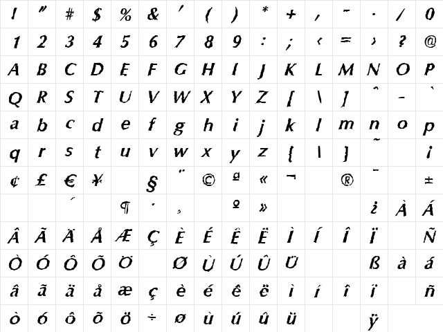 EricBeckerRandom BoldItalic  glyph index