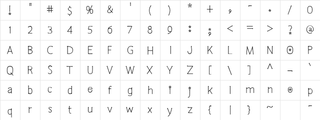 CK Wonderland Regular  glyph index