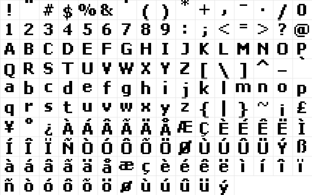 FFF Star Bold Regular  glyph index