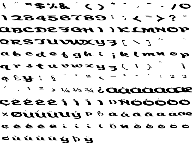 AborigianlKite91 Regular  glyph index