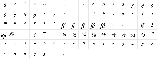 Garamond Pro SSi Semi Bold Italic  glyph index