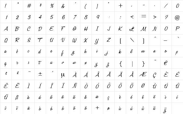 Louisiana Regular  glyph index