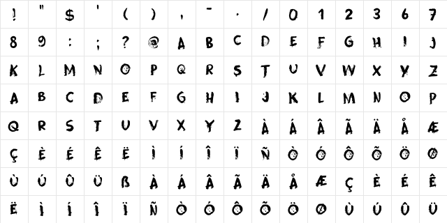 Skeletal Wish DEMO Regular  glyph index