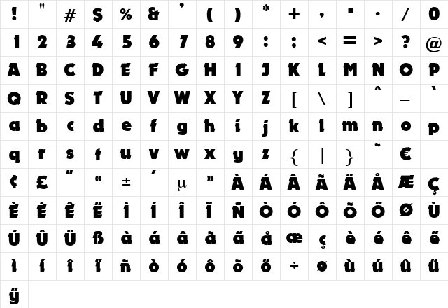 Lokomotive Regular  glyph index