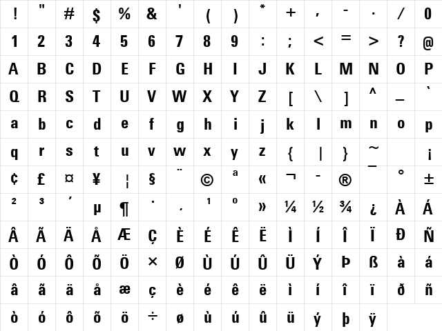 Utah MT Cond Bold Regular  glyph index