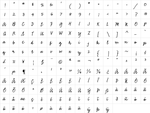 Emmascript MVB Regular  glyph index