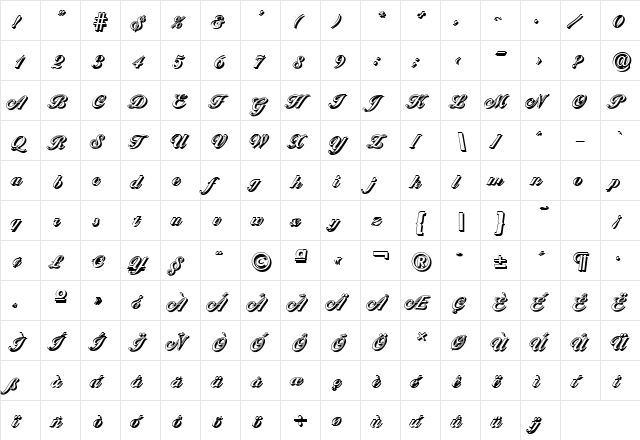 NicholasBeckerShadow-ExBold Regular  glyph index