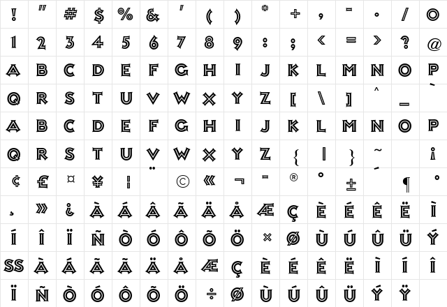Ashley Inline MT Std Regular  glyph index