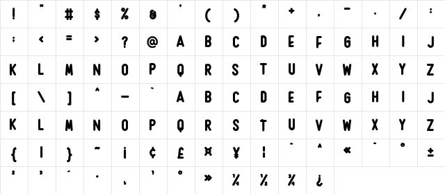 Rushmore Regular  glyph index