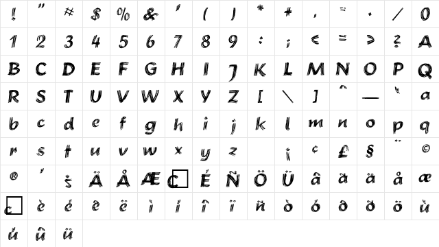 Brushstroke Plain Plain  glyph index