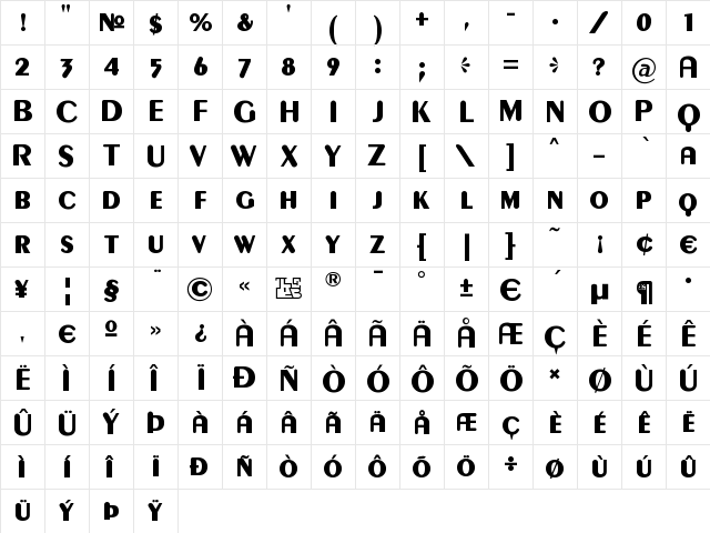 Gilgongo Kaps Regular  glyph index