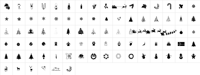 Xmas tfb Christmas Regular  glyph index