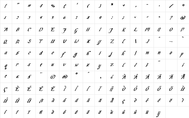 HW, Script- AppleSeed Regular  glyph index