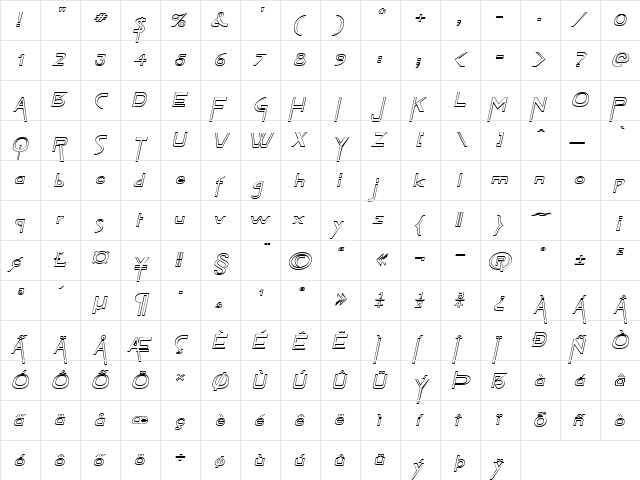Tablet-Hollow-Extended Italic  glyph index