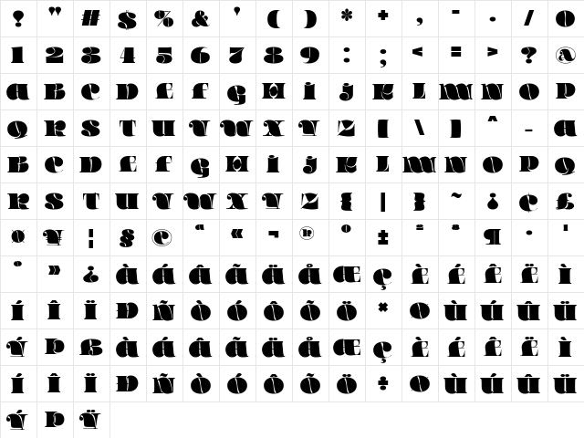 Quarantype Chillout Regular  glyph index