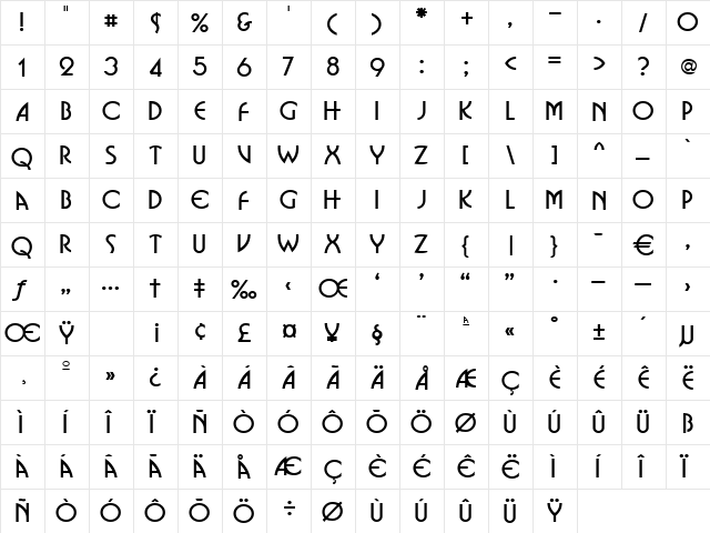 Vongole Regular  glyph index