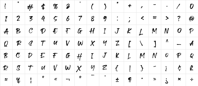 Revnosa Regular  glyph index