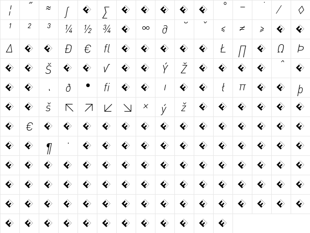DIN-LightItalicExp Regular  glyph index