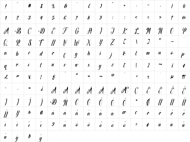 Amadigi Regular  glyph index