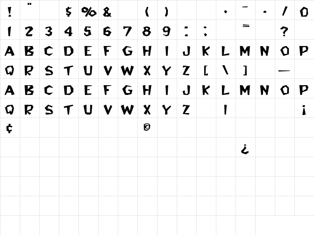 Jim Dandy 12 Regular  glyph index