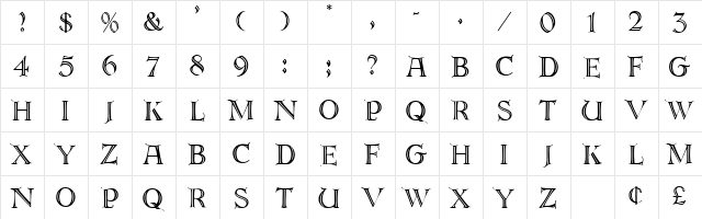 PatienceCaps Normal  glyph index