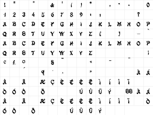 Shanghai Black Regular  glyph index