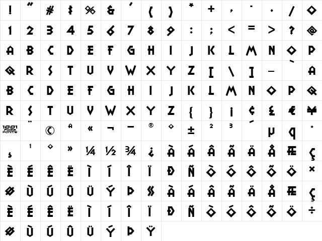 Camp Granada NF Regular  glyph index