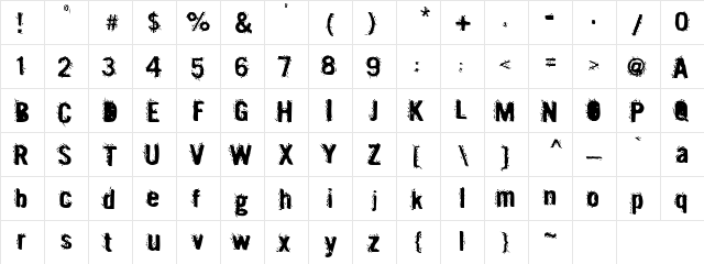 Mx1urban Regular  glyph index