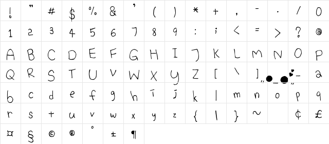 Bina Bina Regular  glyph index