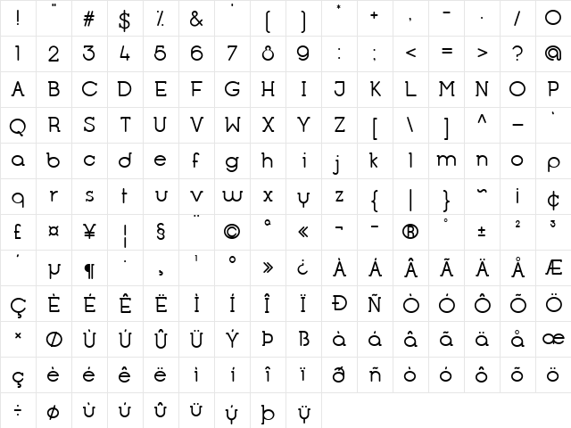 Opificio Serif Rounded  glyph index