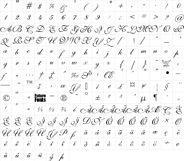 Sensibility OB Regular  glyph index