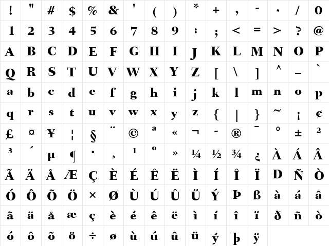 Fairfield LH 85 Heavy  glyph index