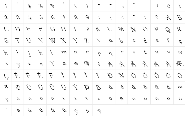 FZ ROMAN 16 LEFTY Normal  glyph index