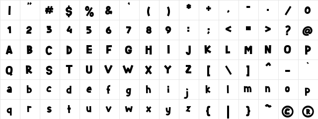 Starlight Personal Regular  glyph index