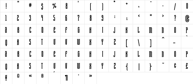 Ambu Bold  glyph index