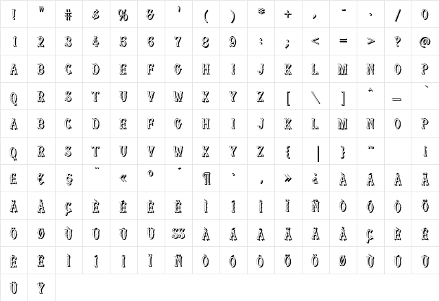 MuskitosCapsShadDown Regular  glyph index