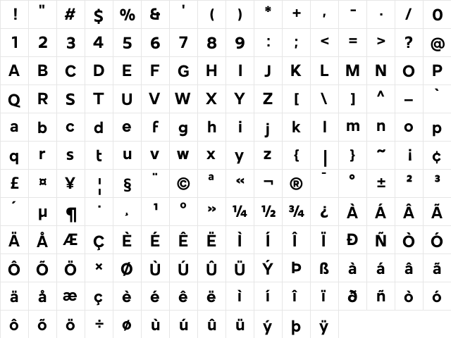 Mollen Personal Use Bold  glyph index