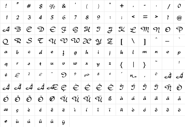 Rostrina Regular  glyph index
