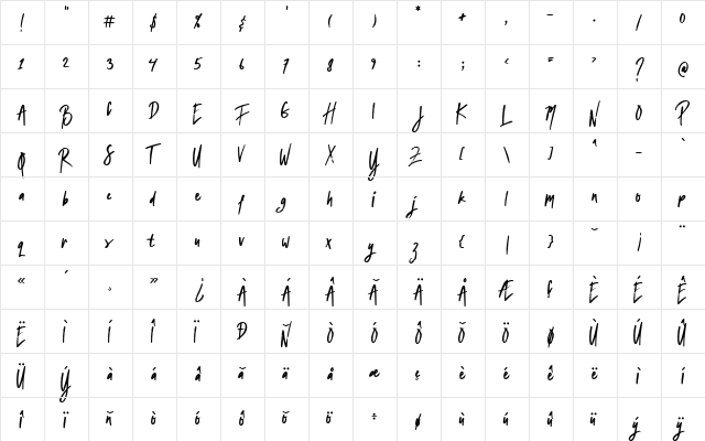 Broken Dark Regular  glyph index