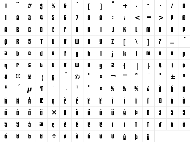 BlackTulipITC TT Regular  glyph index