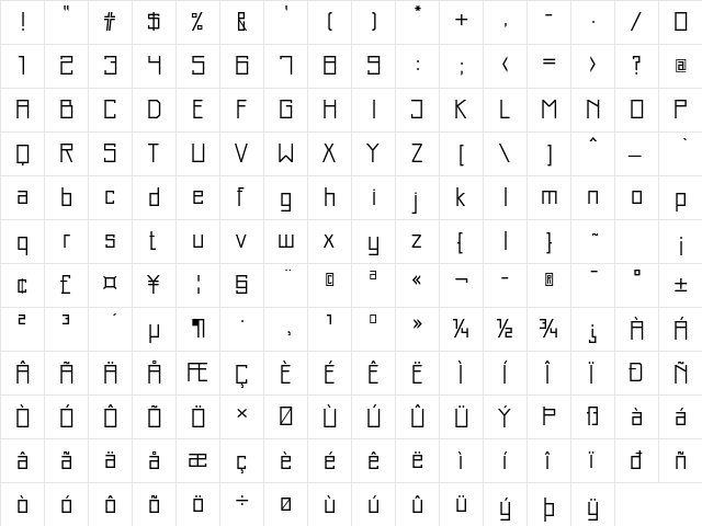 Just Square LT Std Light  glyph index
