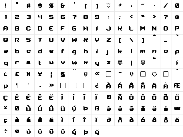 Energon Condensed Regular  glyph index