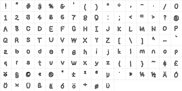 NumbBunny BdOut  glyph index