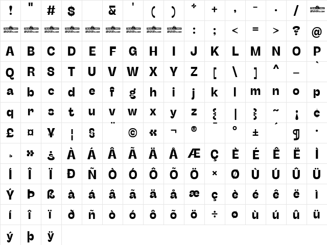 Stinger Trial Bold  glyph index